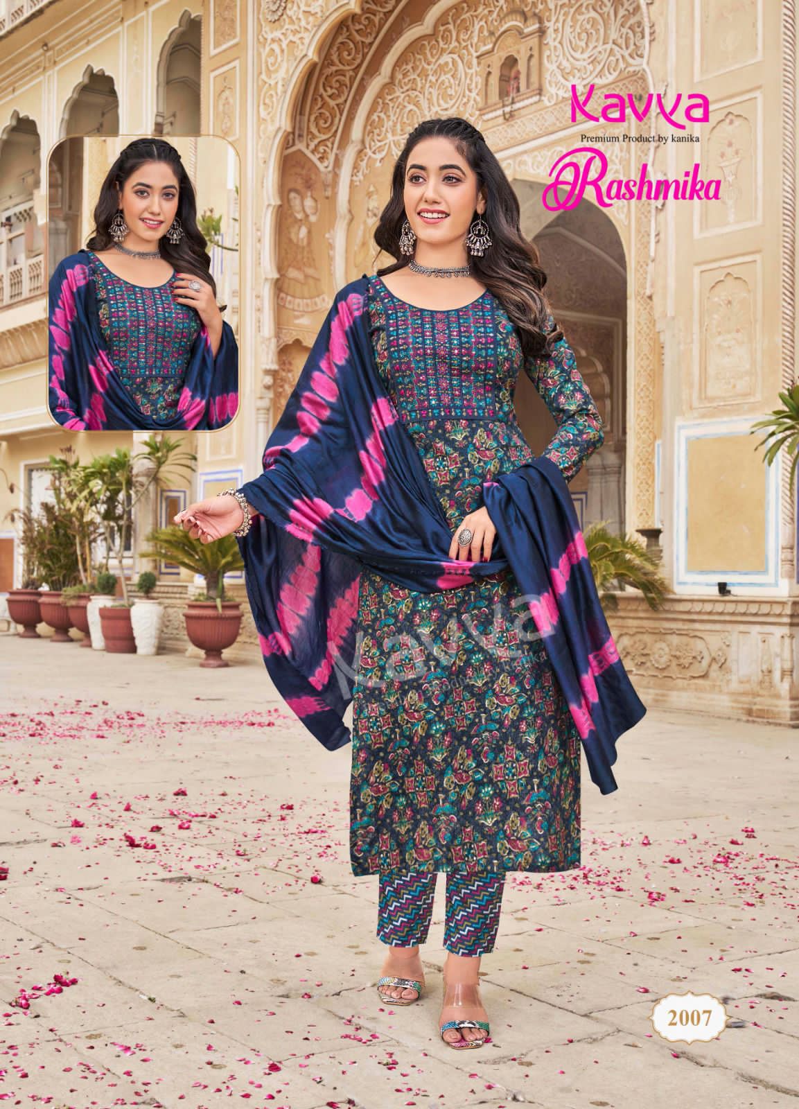 Rashmika Vol 02 By Kavya Rayon Embroidery Kurti With Bottom Dupatta
